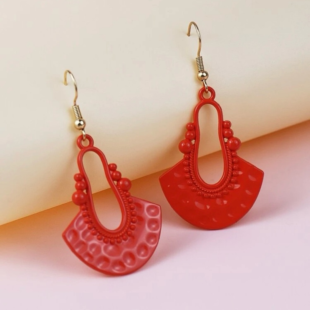 3/$30 Red Stamped Metal Hook Drop Earrings